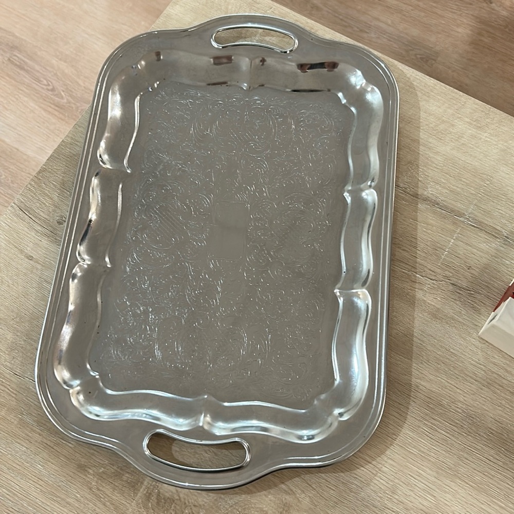 Vintage inspired Silver Serving Platter plate dish with handles